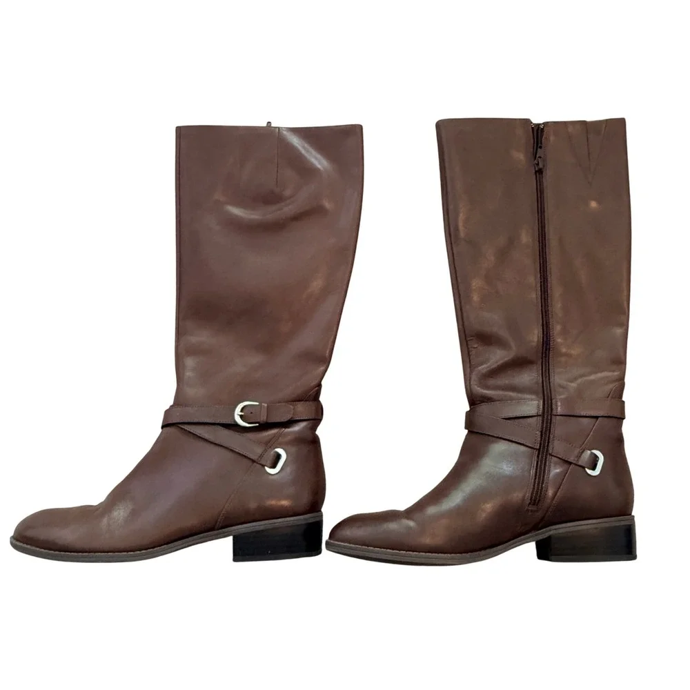Lauren Ralph Lauren Maribella Riding Boots Women 8.5B Brown Leather Knee High